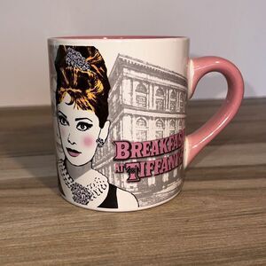 Vintage Breakfast at Tiffany’s Audrey Hepburn Pink And White Coffee Tea Cup Mug